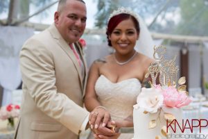 Wedding couple cutting a cake at Maria's Villa, PR
