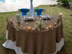 Wedding banquet with table for wedding couple at Maria's Villa, PR