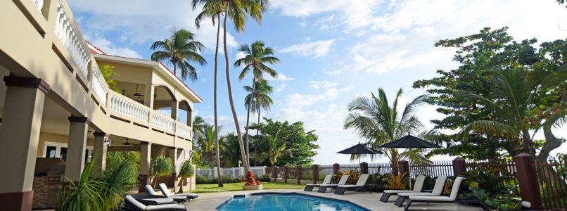 View of swimming pool and ocean at Maria's Villa in Rincon Puerto Rico