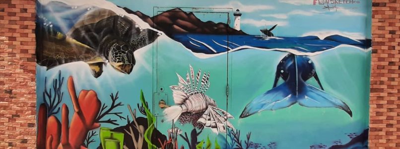 Fresco painting of sea creatures in Rincon Puerto Rico