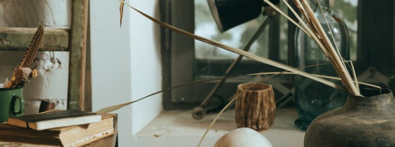 Curios and skull on tables and shelves