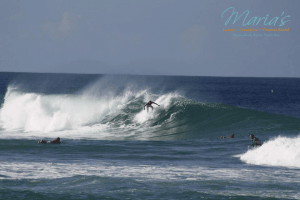 Surfers on a wave at Maria's Beach, PR