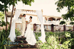Wedding canopy and wedding couple at Maria's Villa, PR