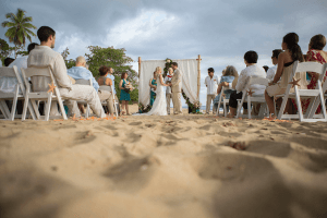 Wedding ceremony on beach at Maria's Villa in Puerto Rico