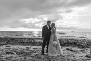 Wedding couple posing at Maria's Beach PR