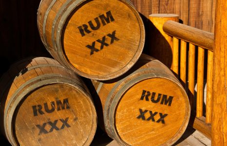Rum barrels stacked