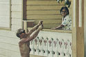 Maria and a surfer at her house during the 1968 Championships