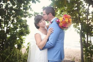 Wedding couple kissing at Maria's Villa in Puerto Rico