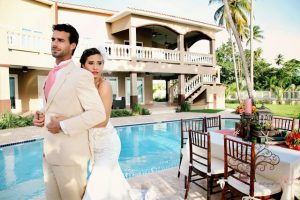 Wedding couple posing at Maria's Villa PR