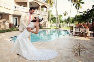 Wedding couple posing at pool Maria's Villa PR