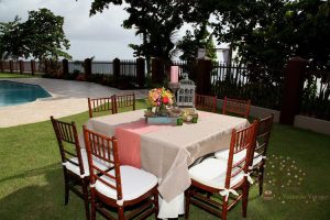 Breakfast table on lawn at Maria's Villa, Rincon, PR